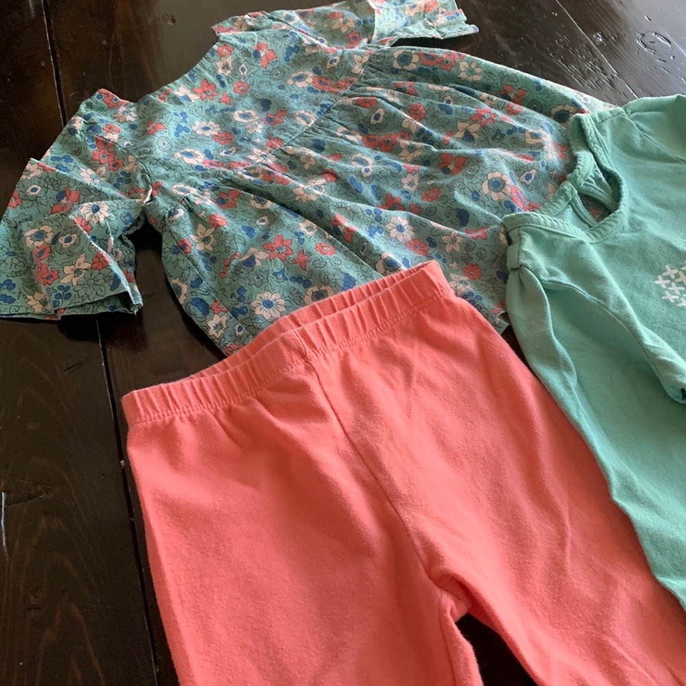 babyGap 3 piece outfit: leggings, onesie, and floral shirt size 18-24 months